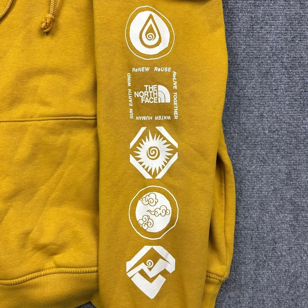 The North Face Hoodie Mens S Yellow ReNew ReUse Graphic Eco-Friendly Sweatshirt